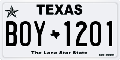 TX license plate BOY1201