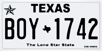 TX license plate BOY1742