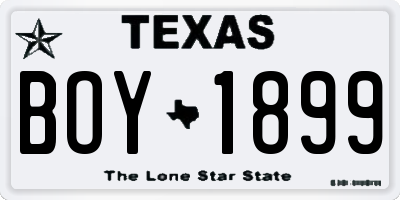 TX license plate BOY1899