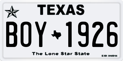 TX license plate BOY1926