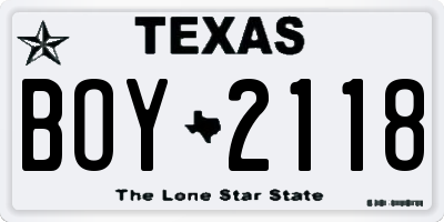 TX license plate BOY2118
