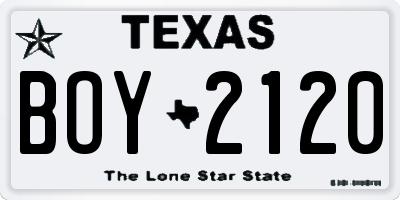 TX license plate BOY2120