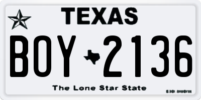 TX license plate BOY2136