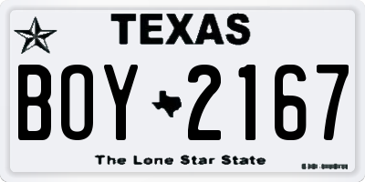 TX license plate BOY2167