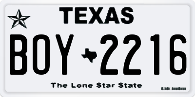 TX license plate BOY2216