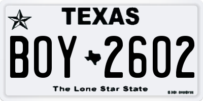 TX license plate BOY2602
