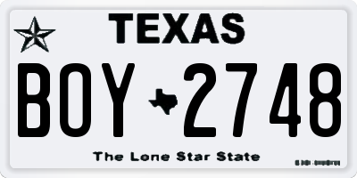 TX license plate BOY2748