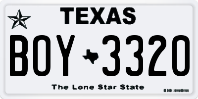 TX license plate BOY3320
