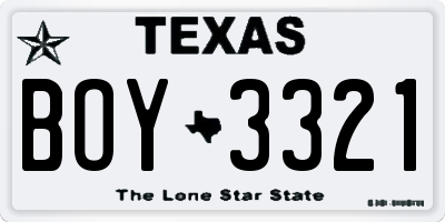 TX license plate BOY3321