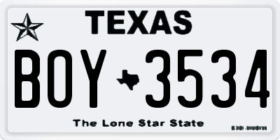 TX license plate BOY3534