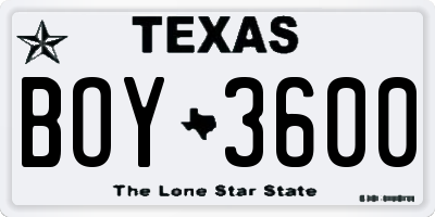 TX license plate BOY3600
