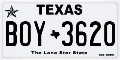 TX license plate BOY3620