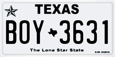 TX license plate BOY3631