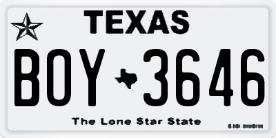 TX license plate BOY3646