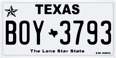 TX license plate BOY3793