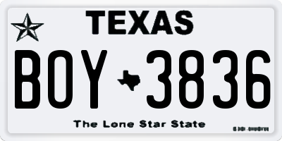 TX license plate BOY3836