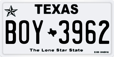 TX license plate BOY3962