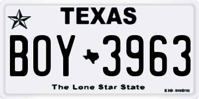 TX license plate BOY3963