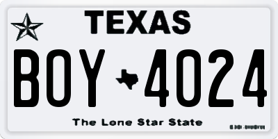 TX license plate BOY4024