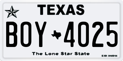 TX license plate BOY4025