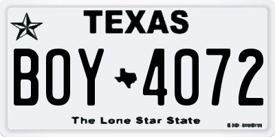 TX license plate BOY4072