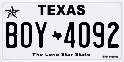 TX license plate BOY4092