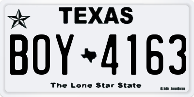 TX license plate BOY4163