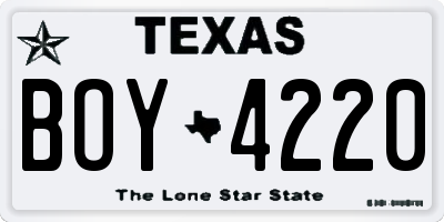 TX license plate BOY4220