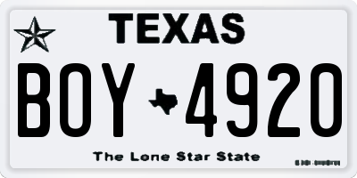 TX license plate BOY4920