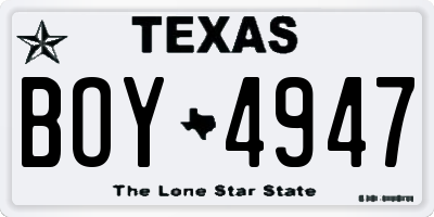 TX license plate BOY4947