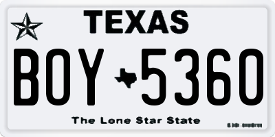 TX license plate BOY5360