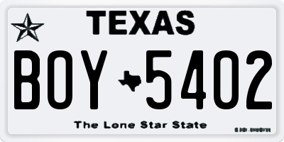 TX license plate BOY5402