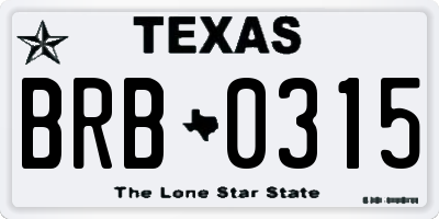 TX license plate BRB0315