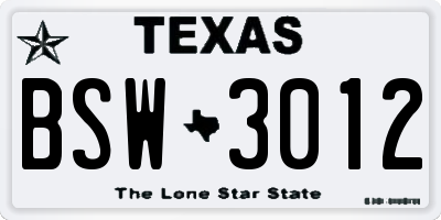 TX license plate BSW3012