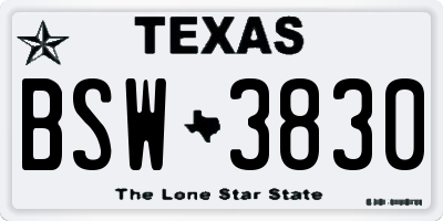 TX license plate BSW3830