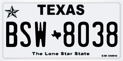 TX license plate BSW8038