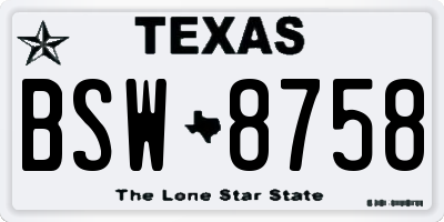 TX license plate BSW8758