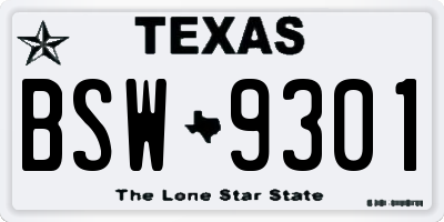 TX license plate BSW9301