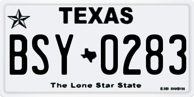 TX license plate BSY0283