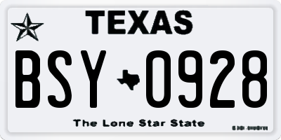 TX license plate BSY0928