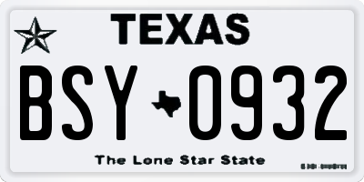 TX license plate BSY0932