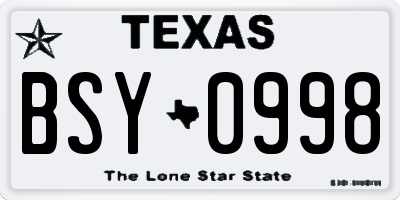 TX license plate BSY0998