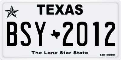 TX license plate BSY2012