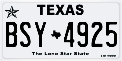 TX license plate BSY4925