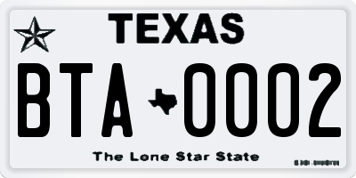 TX license plate BTA0002