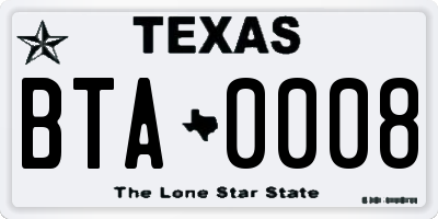 TX license plate BTA0008