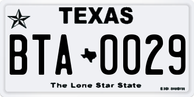 TX license plate BTA0029