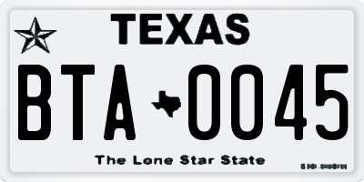 TX license plate BTA0045