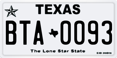 TX license plate BTA0093
