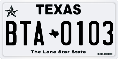 TX license plate BTA0103